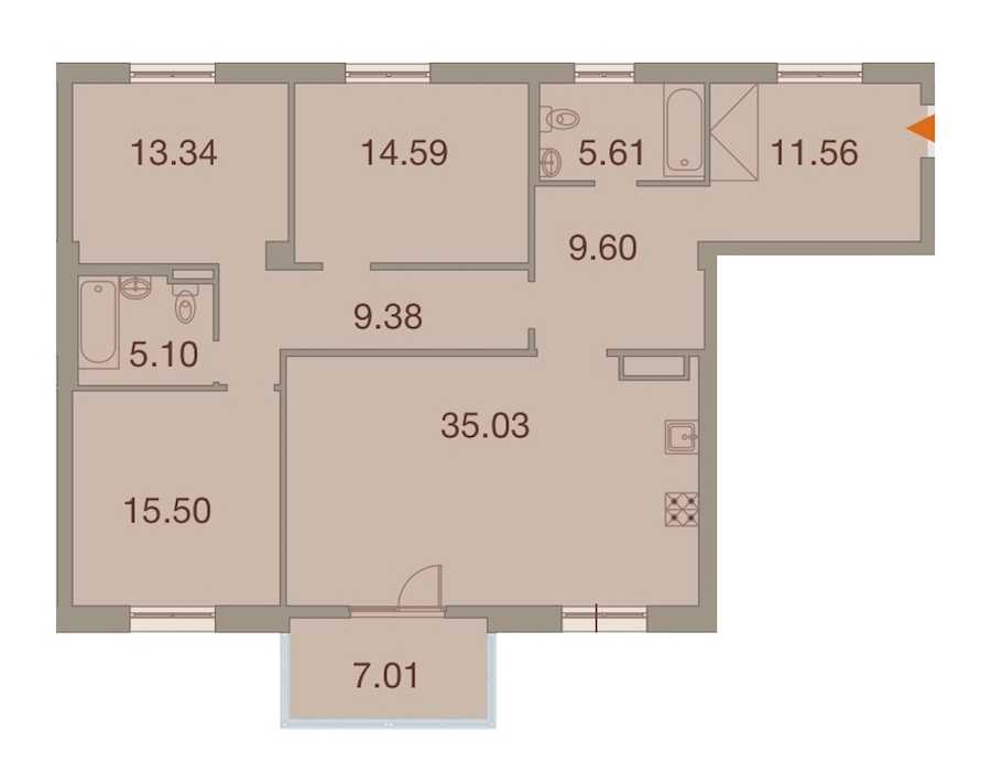 Трехкомнатная квартира в : площадь 123.22 м2 , этаж: 5 – купить в Санкт-Петербурге